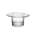 Clear glass hurricane vase with wide flared rim and cylindrical body.