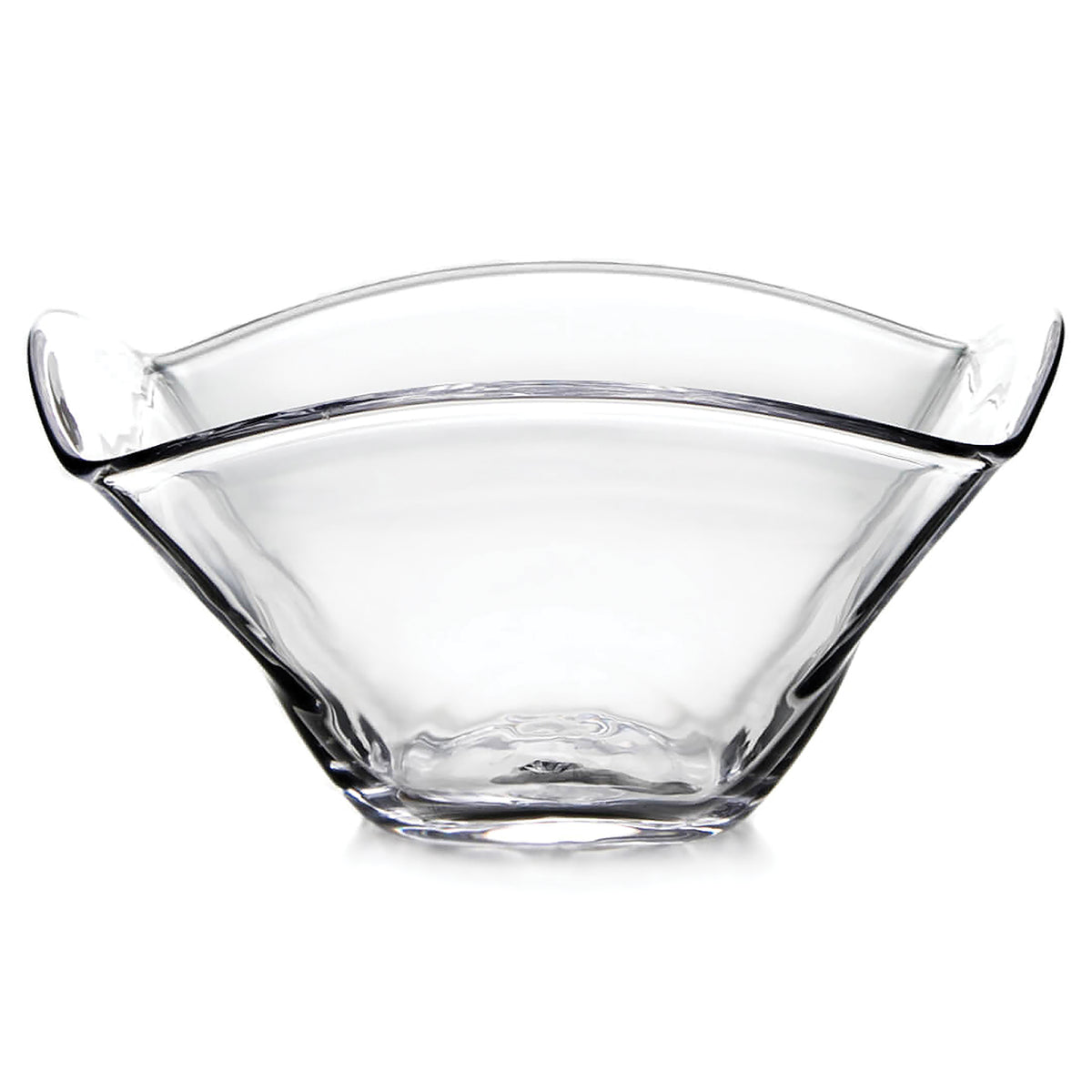 Clear glass bowl with curved sides and a wide flared rim.