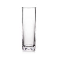 Clear glass vase with a tall rectangular shape and rounded corners.