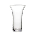 Clear glass vase with curved sides and flared rim, tapered at the base.