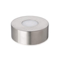 Brushed stainless steel cylindrical base with centered circular LED light panel on top surface.