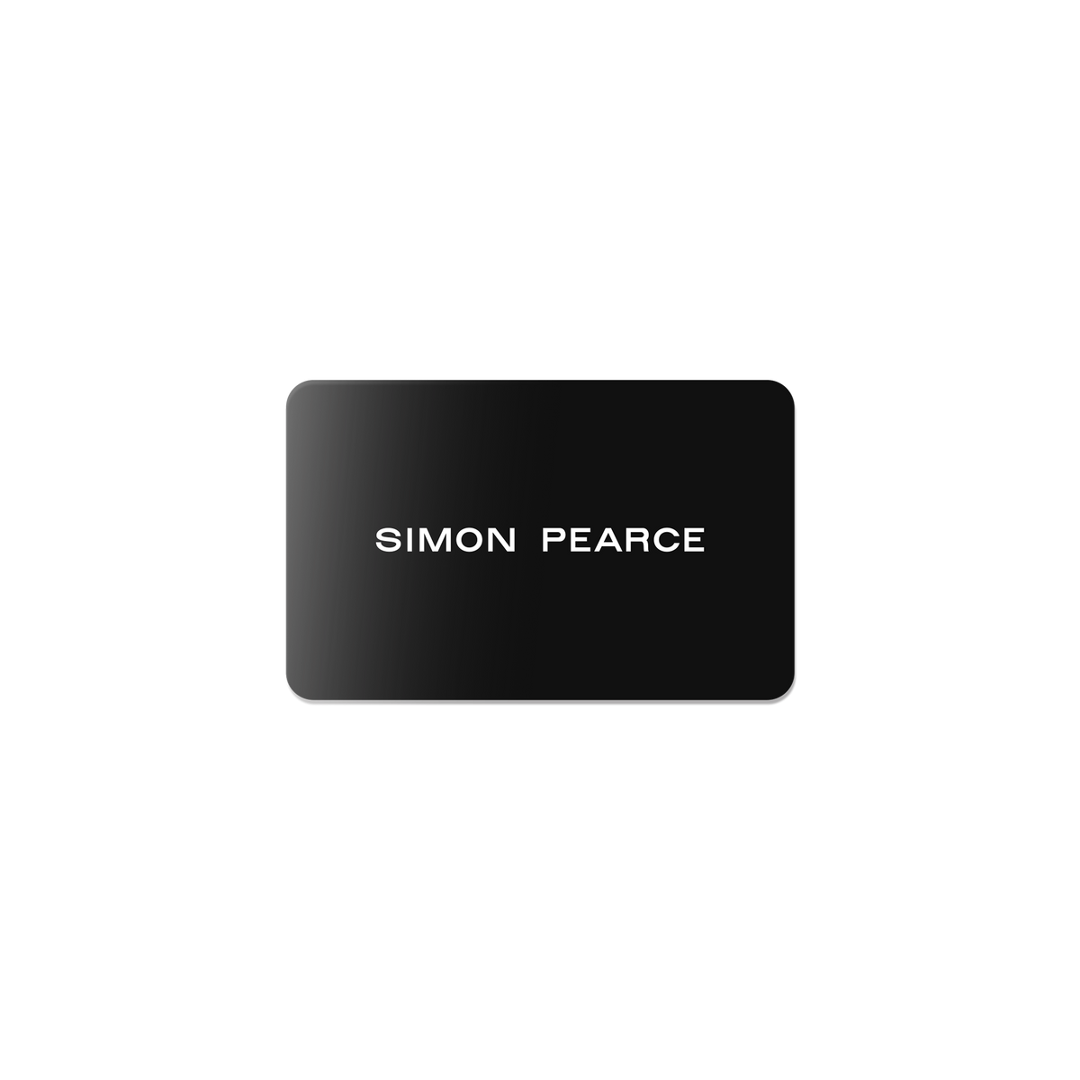 Black rounded rectangle card with "SIMON PEARCE" text in white.