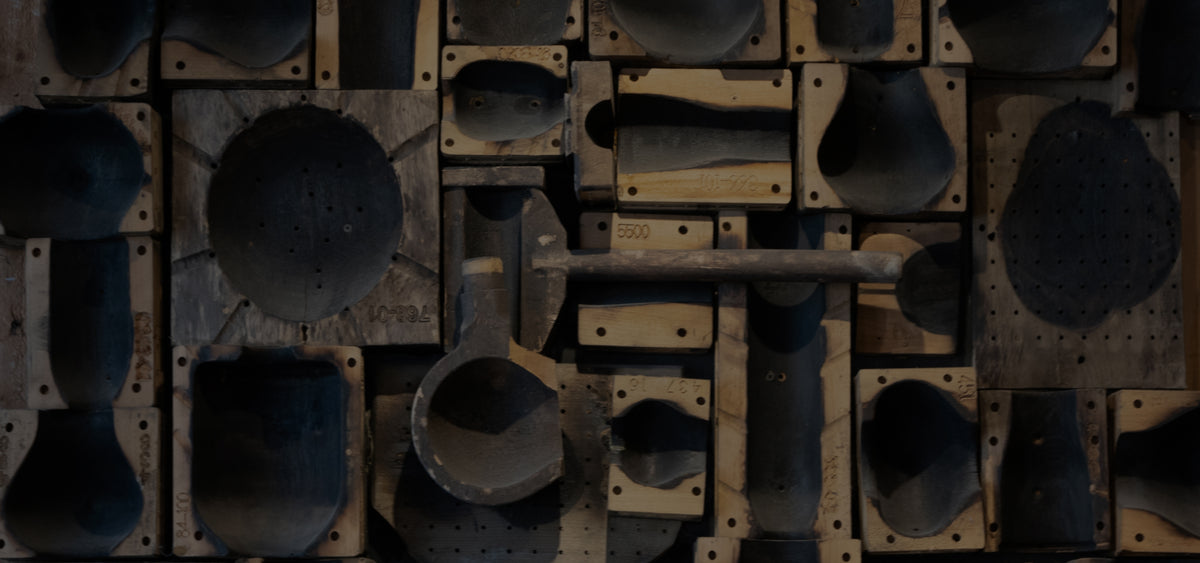 The wooden molds used to shape the glassware by hand, made at Simon Pearce