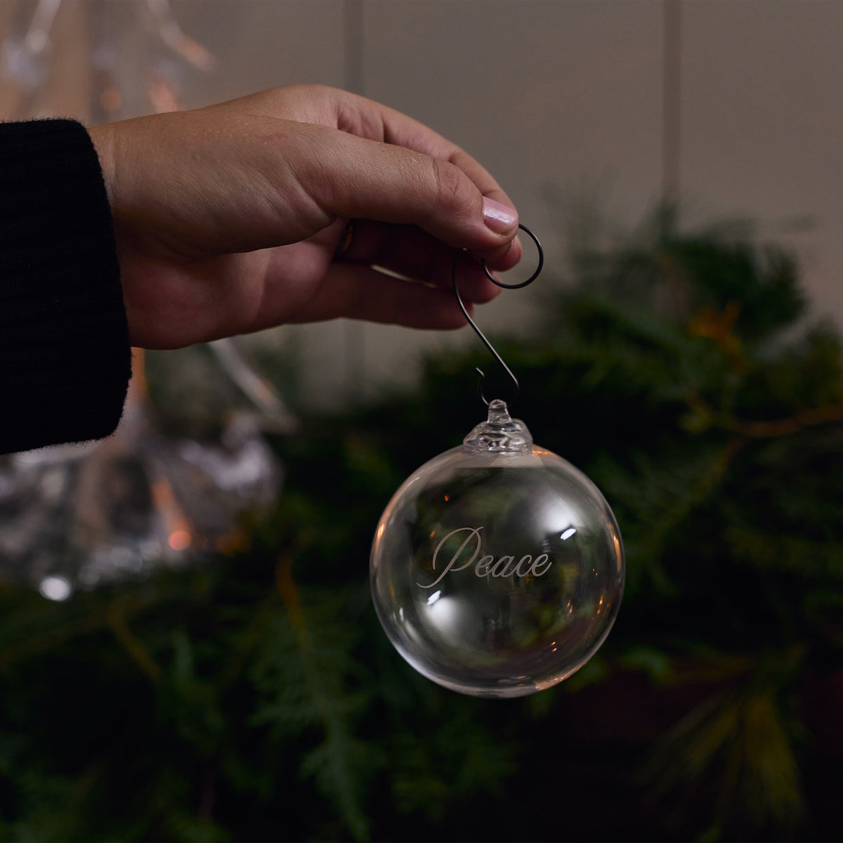 Engraved "Peace" Round Ornament in Gift Box